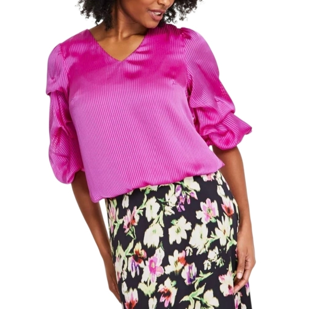 Vince Camuto Women's V-Neck Bubble-Sleeve Blouse SZ:M,L XXL